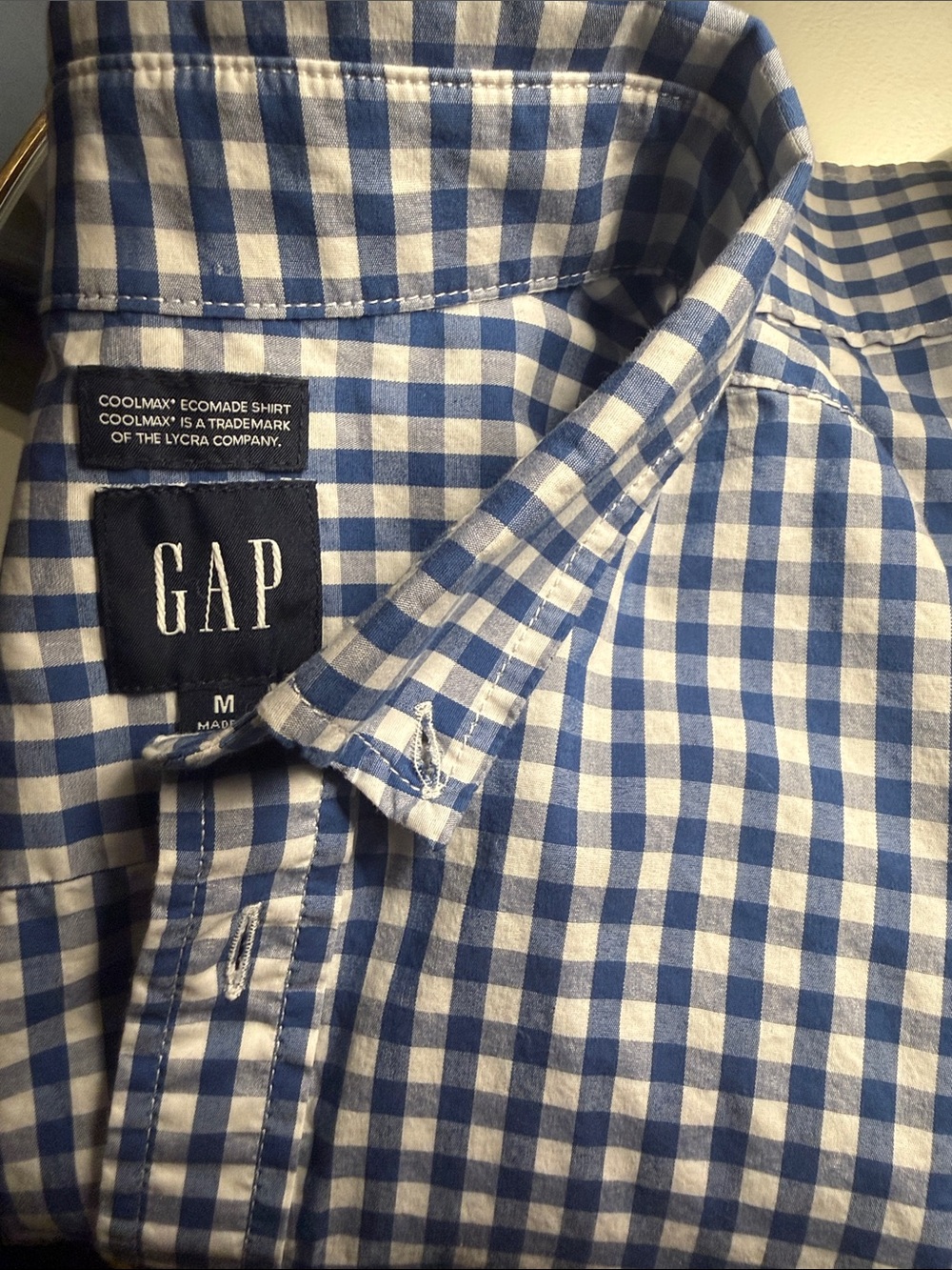 GAP Men’s Blue and White Gingham Button-Down Shirt
